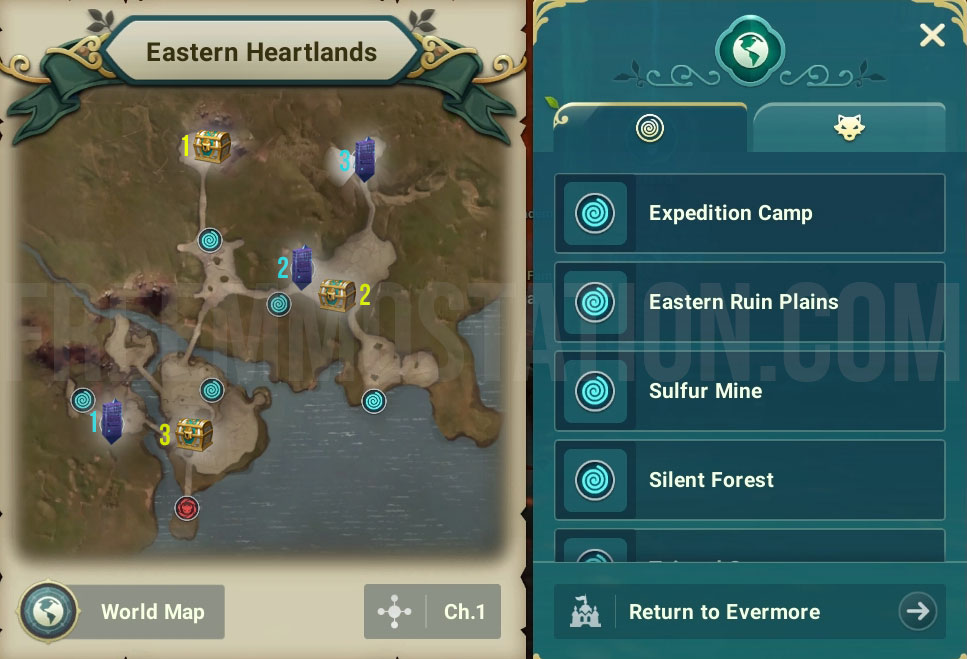 Ni no Kuni Cross Worlds Eastern Heartlands Chests and Vistas Locations