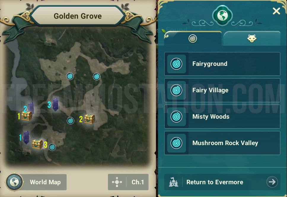 Ni no Kuni Cross Worlds Golden Grove Chests and Vistas Locations