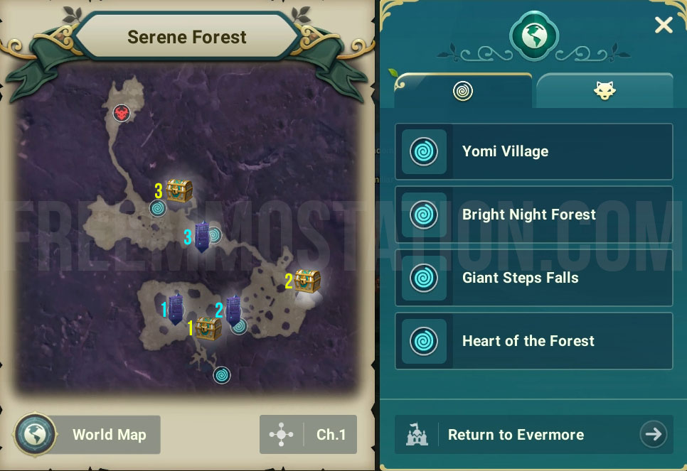 Ni no Kuni Cross Worlds Serene Forest Chests and Vistas Locations